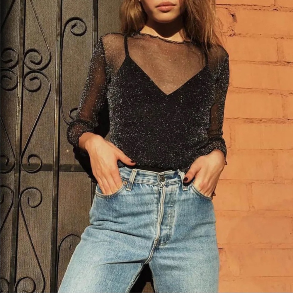 Black Mesh Longsleeve Top